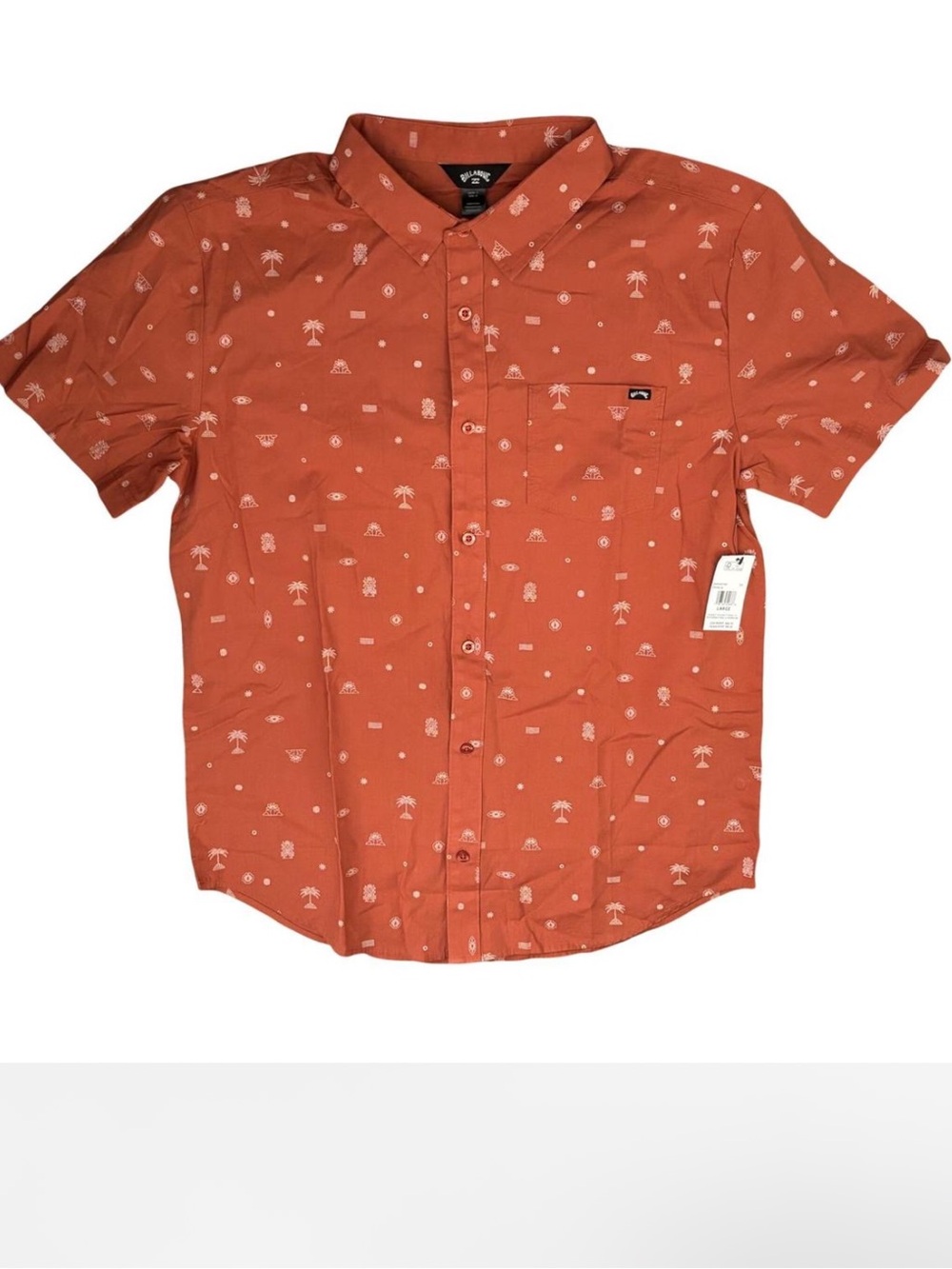 Billabong Men's Short Sleeve Button-Down Shirt - Rust with White Print